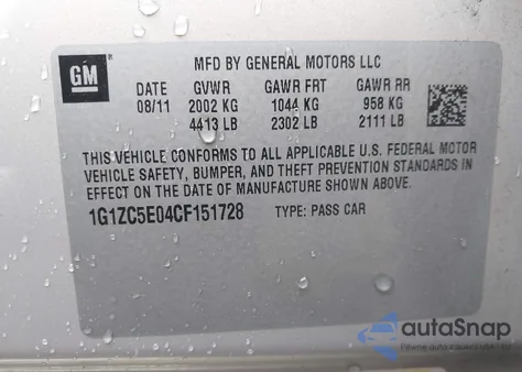 2012 Chevrolet Malibu 1Lt z USA, uszkodzony, nr VIN 1G1ZC5E04CF151728